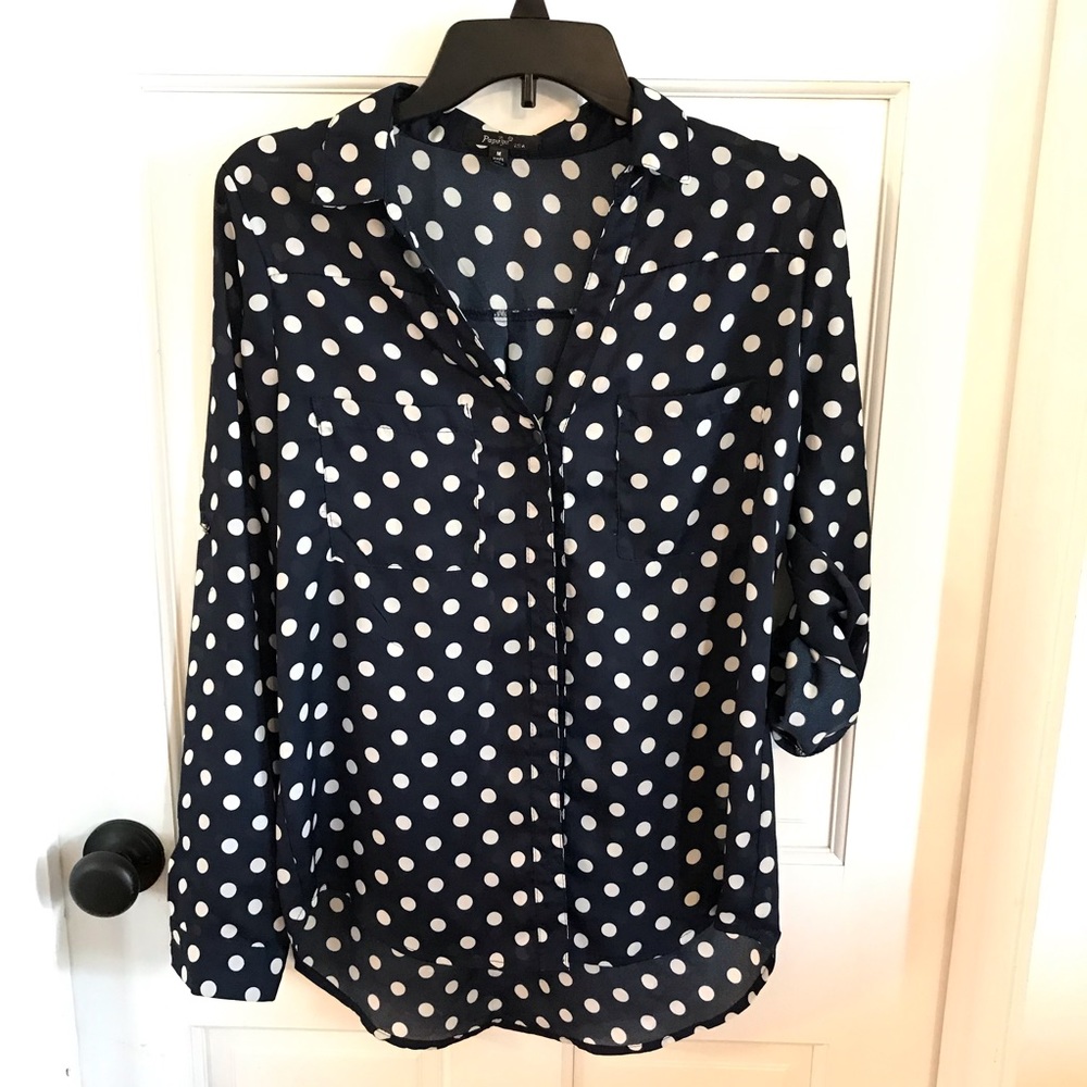 Papaya Navy with White Polka Dot Top